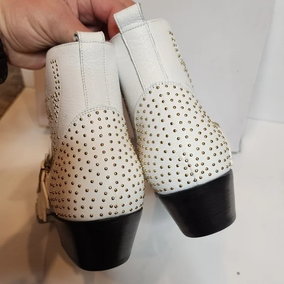 Anine Bing Penny Bootie White Leather Gold Studs. New with box. EU Size 41.